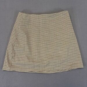 H&M Skirt Womens Size 6 Beige Black Houndstooth Pull On Mini 28W 15L Preppy Work